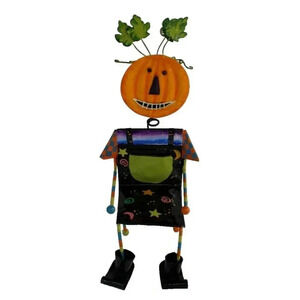 Vintage Halloween Spooky Funny Silly Face Metal Pumpkin Man Chair Decor